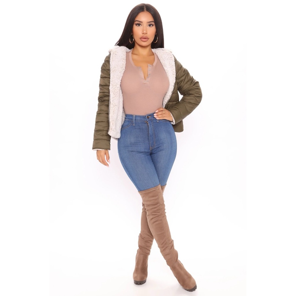 Reversible Split Second Puffer Jacket - Olive Siz… - image 3